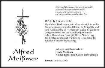 Traueranzeige von Alfred Meißmer von Südthüringer Presse
