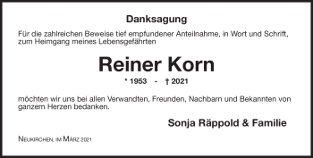 Traueranzeige von Reiner Korn von Neue Presse Coburg