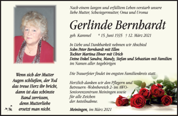 Traueranzeige von Gerlinde Bernhardt von Südthüringer Presse