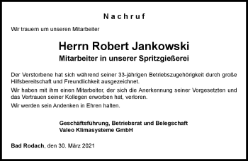 Traueranzeige von Robert Jankowski von Neue Presse Coburg