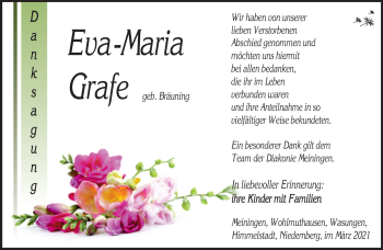 Traueranzeige von Evamaria Grafe von Südthüringer Presse