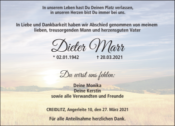 Traueranzeige von Dieter Marr von Neue Presse Coburg
