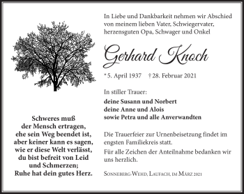 Traueranzeige von Gerhard Knoch von Südthüringer Presse