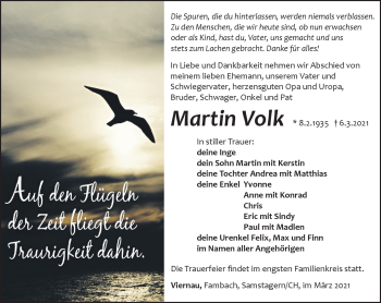 Traueranzeige von Martin Volk von Südthüringer Presse