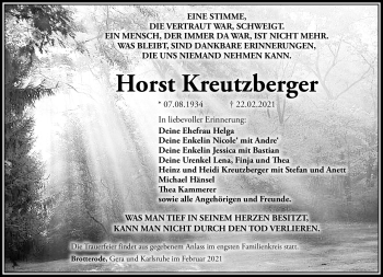 Traueranzeige von Horst Kreutzberger von Südthüringer Presse