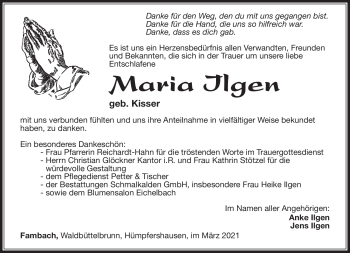 Traueranzeige von Maria Ilgen von Südthüringer Presse