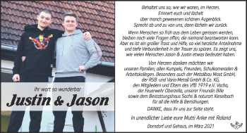 Traueranzeige von Justin und Jason Krug von Südthüringer Presse