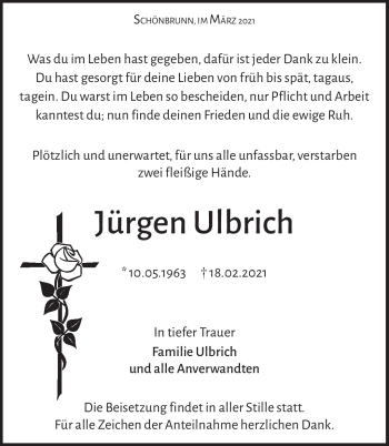 Traueranzeige von Jürgen Ulbrich von Frankenpost