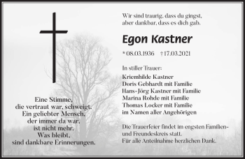 Traueranzeige von Egon Kastner von Frankenpost