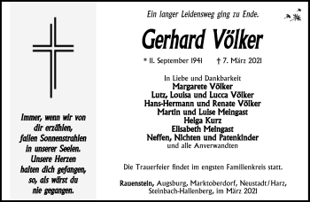 Traueranzeige von Gerhard Völker von Südthüringer Presse