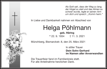 Traueranzeige von Helga Pöhlmann von Frankenpost