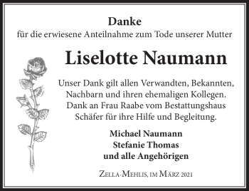 Traueranzeige von Liselotte Naumann von Südthüringer Presse