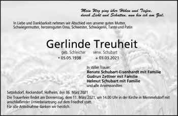 Traueranzeige von Gerlinde Treuheit von Neue Presse Coburg