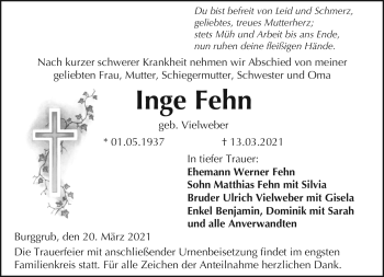 Traueranzeige von Inge Fehn von Neue Presse Coburg