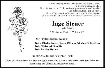 Traueranzeige von Inge Steuer von Frankenpost
