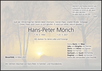 Traueranzeige von Hans-Peter Mönch von Neue Presse Coburg