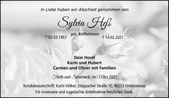 Traueranzeige von Sylvia Heß von Neue Presse Coburg