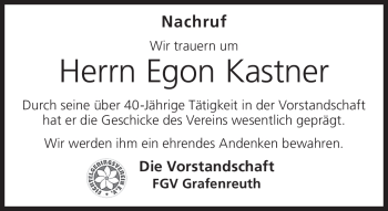 Traueranzeige von Egon Kastner von Frankenpost
