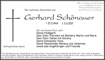 Traueranzeige von Gerhard Schönauer von Frankenpost