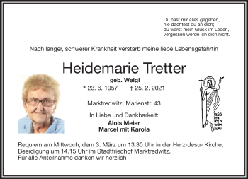 Traueranzeige von Heidemarie Tretter von Frankenpost