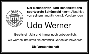 Traueranzeige von Udo Werner von Frankenpost