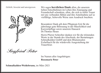Traueranzeige von Siegfried Peter von Südthüringer Presse