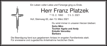 Traueranzeige von Franz Platzek von Frankenpost