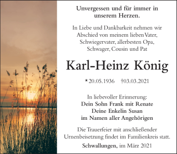 Traueranzeige von Karl-Heinz König von Südthüringer Presse