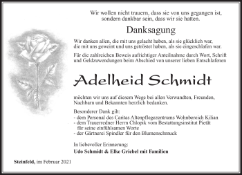 Traueranzeige von Adelheid Schmidt von Südthüringer Presse