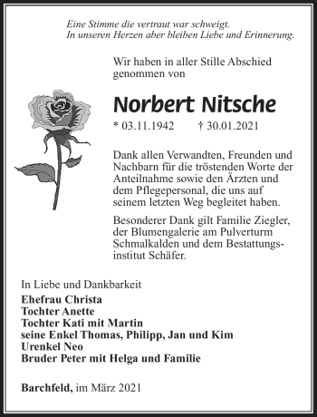 Traueranzeige von Norbert Nitsche von Südthüringer Presse