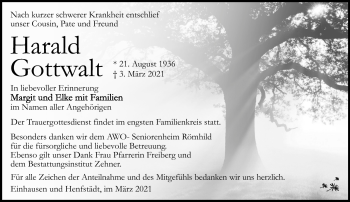Traueranzeige von Harald Gottwald von Südthüringer Presse