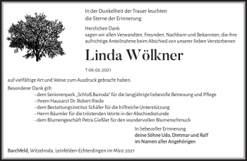 Traueranzeige von Linda Wölkner von Südthüringer Presse