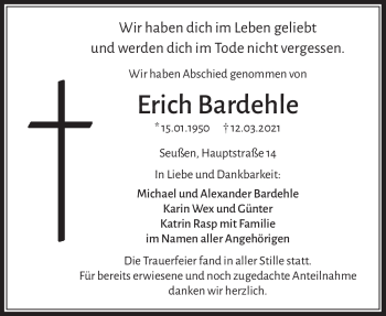 Traueranzeige von Erich Bardehle von Frankenpost