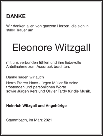 Traueranzeige von Eleonore Witzgall von Frankenpost