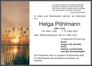 Traueranzeige von Helga Pöhlmann von Frankenpost