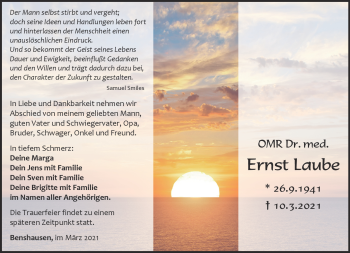Traueranzeige von Ernst Laube von Südthüringer Presse