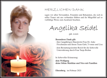 Traueranzeige von Angelika Seidel von Südthüringer Presse