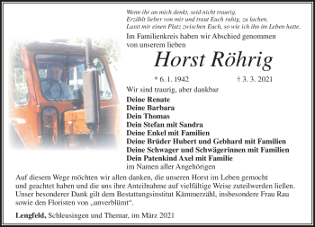 Traueranzeige von Horst Röhrig von Südthüringer Presse