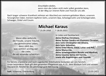 Traueranzeige von Michael Karaus von Südthüringer Presse