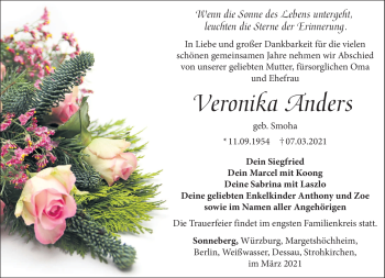 Traueranzeige von Veronika Anders von Südthüringer Presse