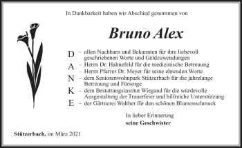 Traueranzeige von Bruno Alex von Südthüringer Presse