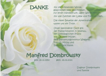 Traueranzeige von Manfred Dombrowsky von Südthüringer Presse