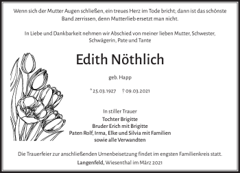 Traueranzeige von Edith Nötlich von Südthüringer Presse
