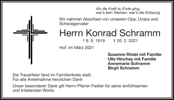 Traueranzeige von Konrad Schramm von Frankenpost