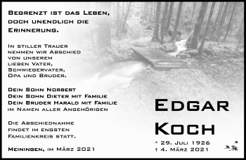 Traueranzeige von Edgar Koch von Südthüringer Presse
