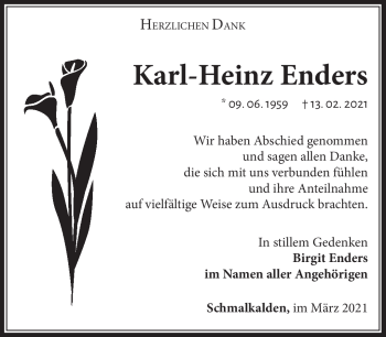 Traueranzeige von Karl-Heinz Enders von Südthüringer Presse