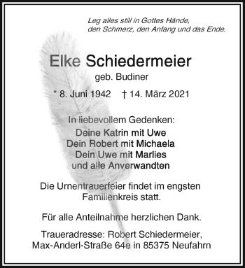 Traueranzeige von Elke Schiedermeier von Frankenpost