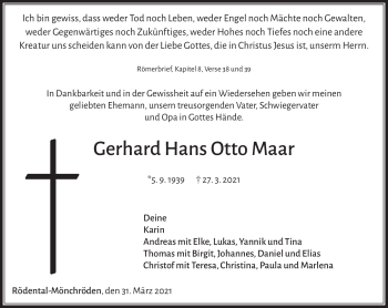 Traueranzeige von Gerhard Hans Otto Maar von Neue Presse Coburg