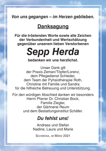 Traueranzeige von Sepp Herda von Südthüringer Presse