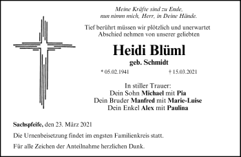 Traueranzeige von Heidi Blüml von Neue Presse Coburg